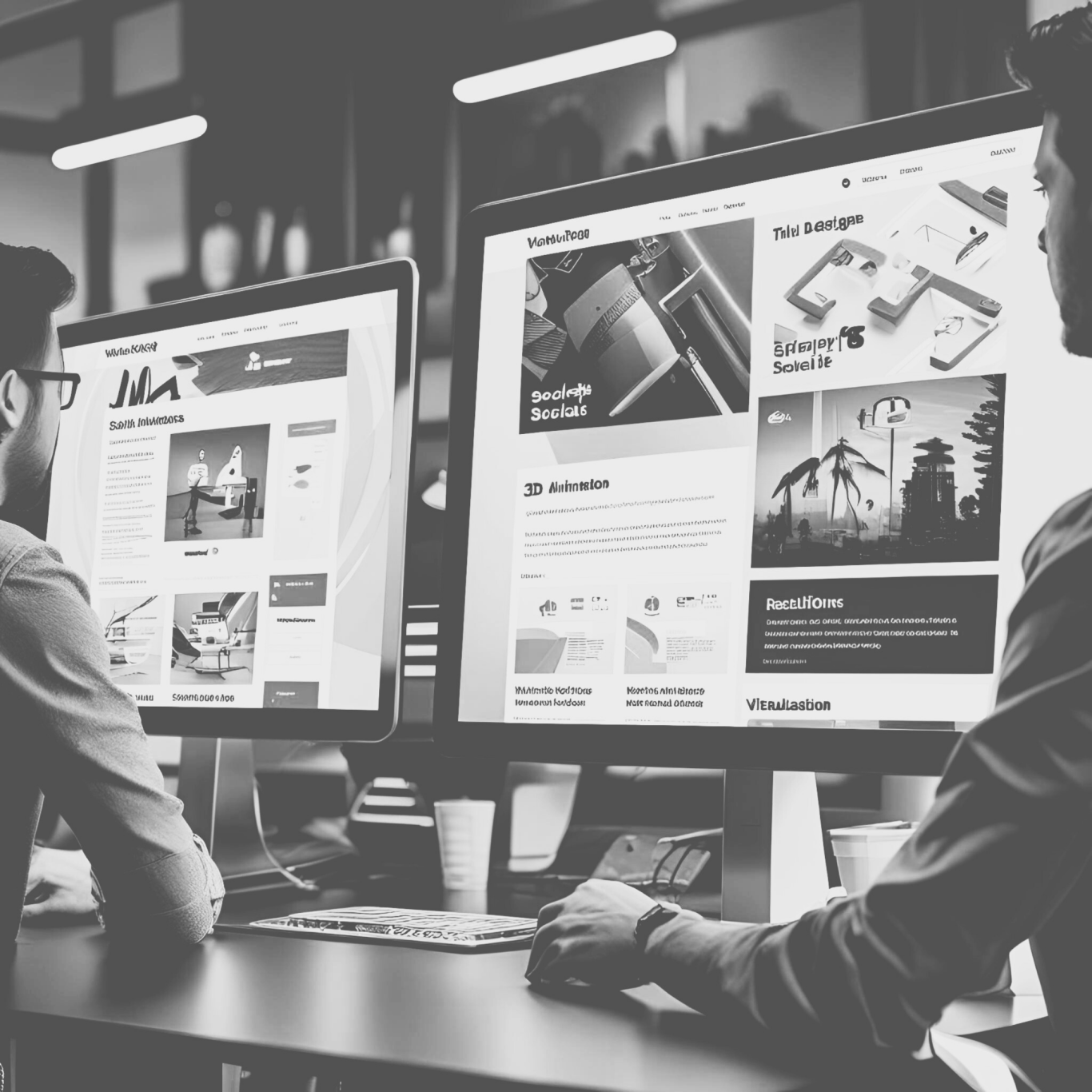 Online Medien Ein Mann sitzt am Rechner und schaut sich Banner und eine Website an.